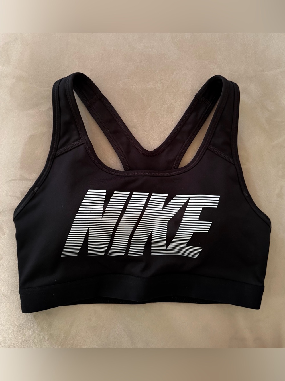 Nike Black Sports Bra with White Striped Logo